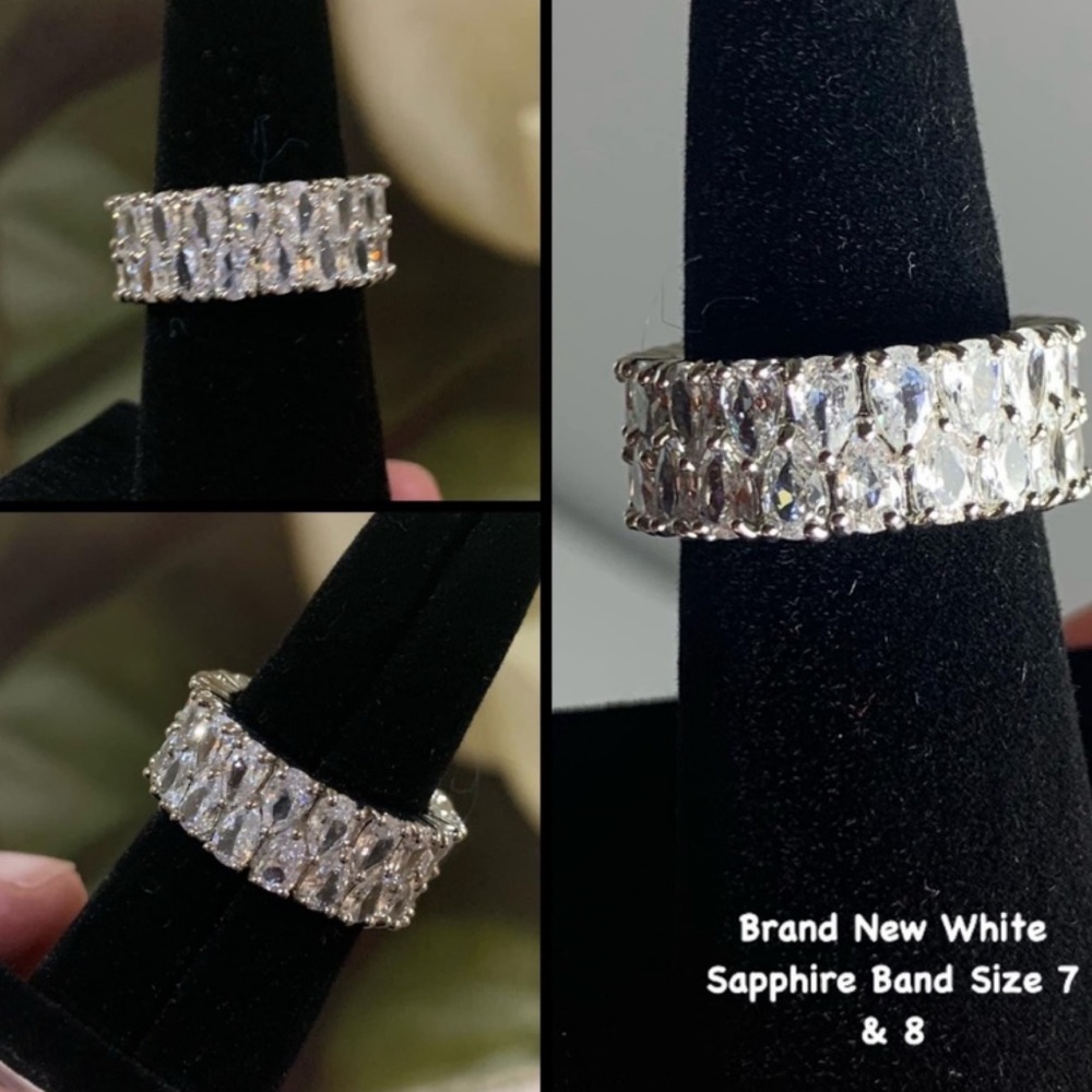 $248 NEW WHITE SAPPHIRE STERLING SILVER BAND SIZE 7 ONLY